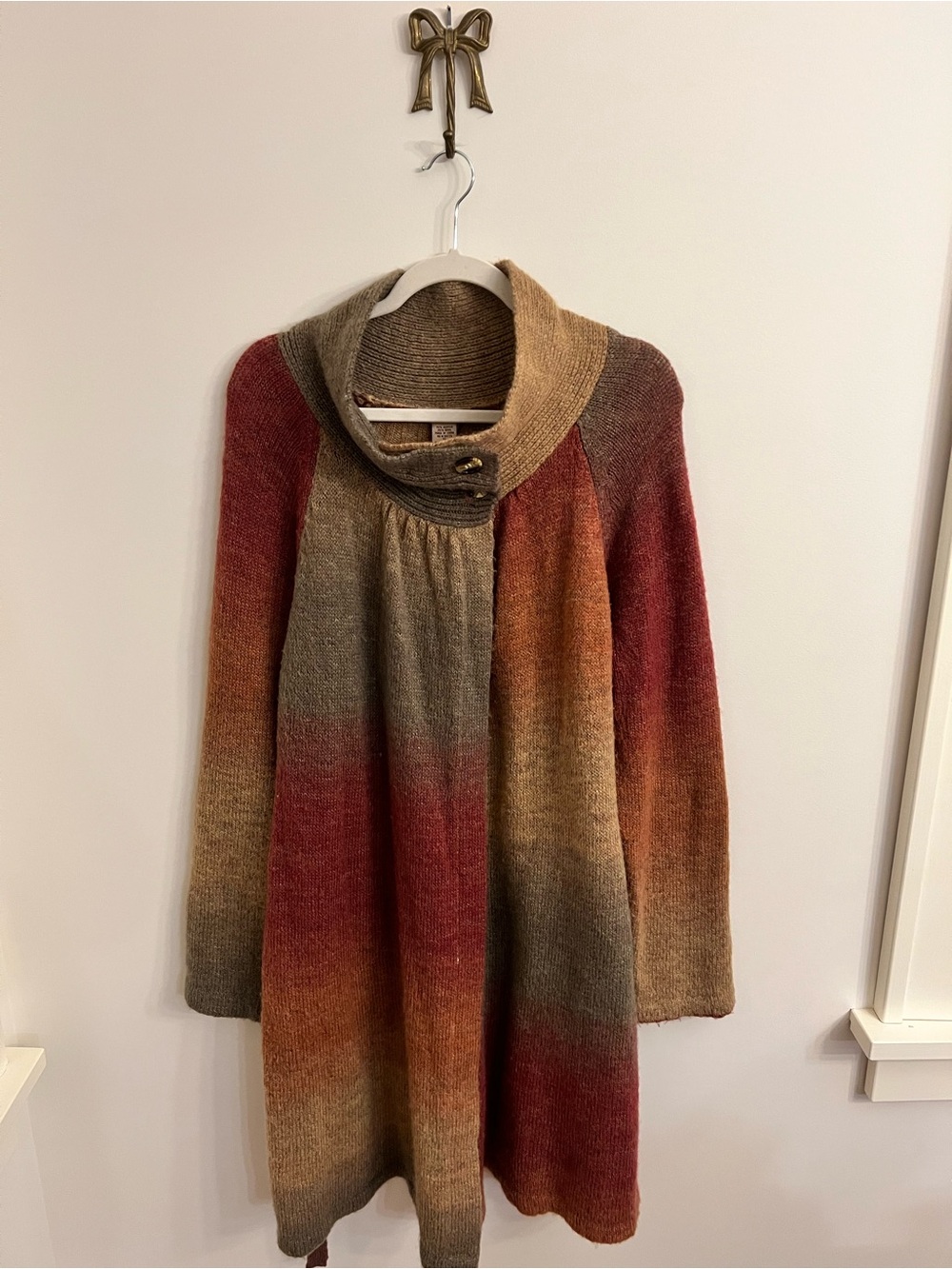 Art & Soul XL Wool Blend Color Block Cowl Neck Poncho Style Sweater Tunic Boho